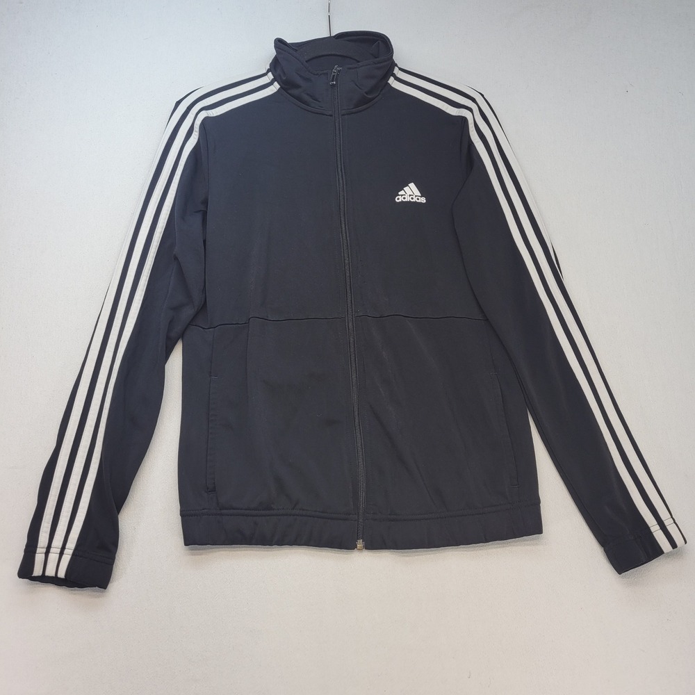 Adidas Track Jacket Mens Medium Black White‎ 3-Stripe Full Zip BK4674 Athletic